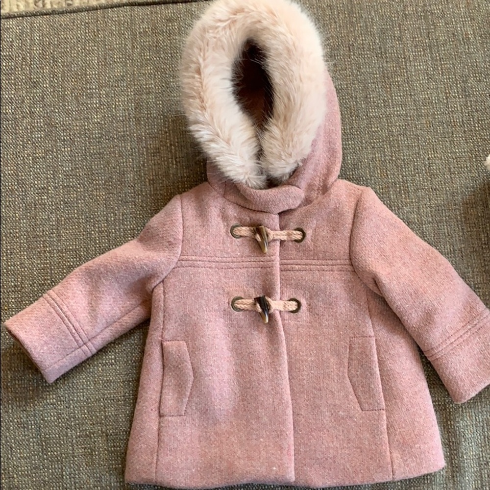 Baby Zara girl coat 6-9 mo, rose pink wool
